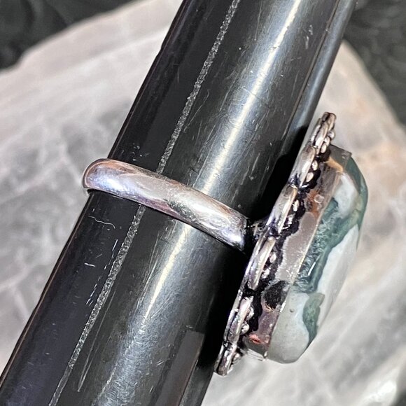 Druzy Tree Agate Antique Styled Ring Size 8 and a Half - Picture 9 of 10